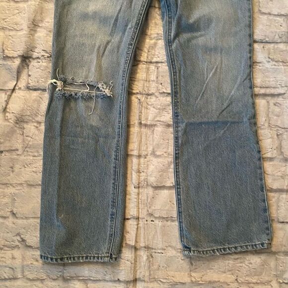 H&M women 4 100% cotton button fly ripped blue jeans - Picture 2 of 10